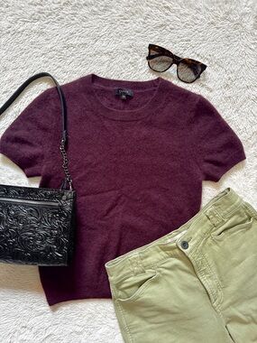 Plum Cashmere Short Sleeve Sweater